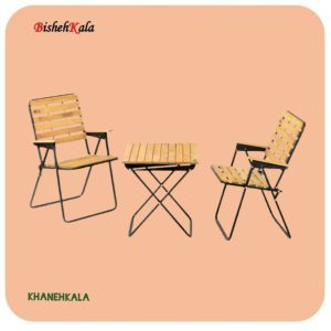 میز و صندلی فلزی با روکش چوب