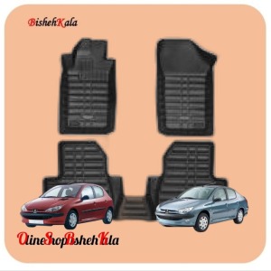 کفپوش طوسی سه بعدی چرم مصنوعی خودرو پژو 206 SD صندوقدار کد(7)